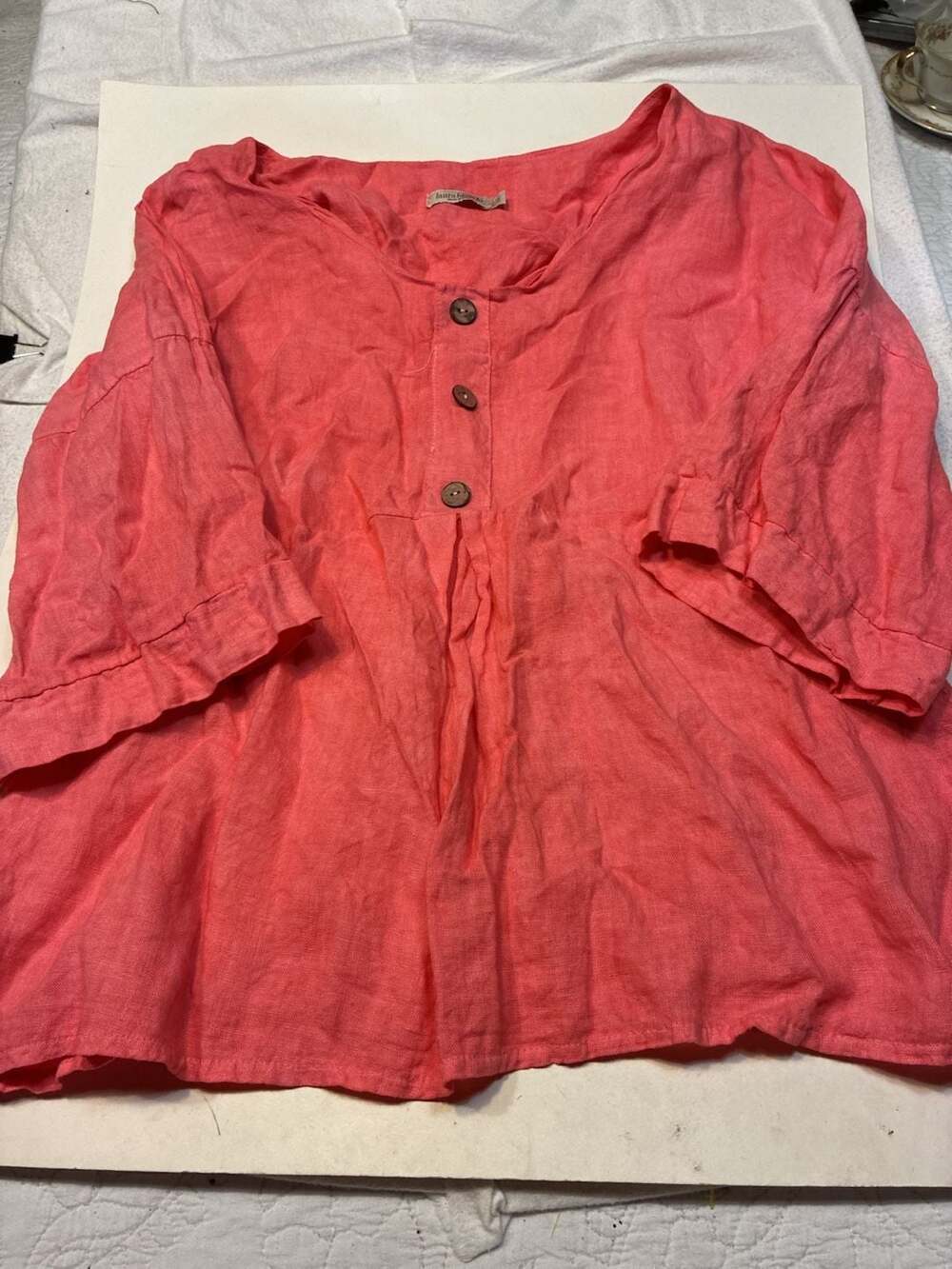 laura bianchi Made in Italy Women's Coral Linen Button-Front Tunic Top